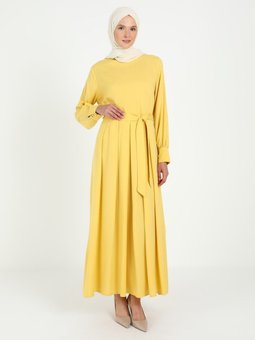 Doğal Kumaşlı Elbise Sarı