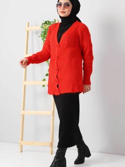 Düğmeli Triko Hırka Tsd211208 Kırmızı