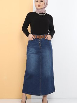 Kemerli Kot Etek Tsd231015 Koyu Mavi
