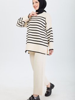 Düz Orta Bej Tunik Pantolon 21125