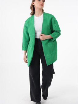 Kabartma Baskı Yeşil Kimono