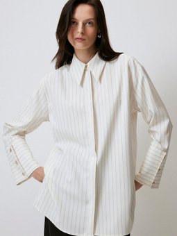 Geniş Manşetli Çizgili Gömlek