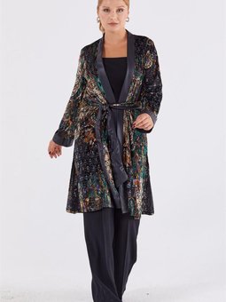 Desenli Yeşil Kadife Ceket