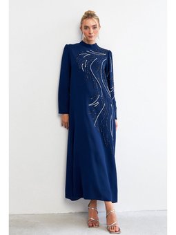 İndigo Zeren Taş İşlemeli Abiye Elbise