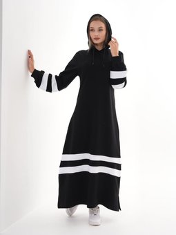 Beyaz İkiiplik Şeritli Balon Kol Spor Elbise