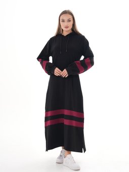 Bordo İkiiplik Şeritli Balon Kol Spor Elbise