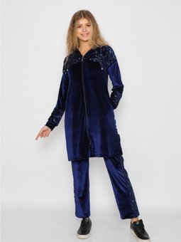 Mor Pul Payetli Kadife Eşofman Takımı