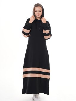 Pudra İkiiplik Şeritli Balon Kol Spor Elbise