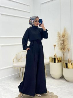 Xxl Butik Kadın Krep Kuşaklı Gül Detaylı Salaş Tulum Nms003