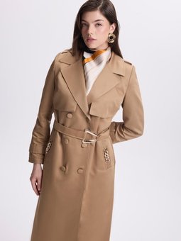 Kruvaze Yaka Aksesuar Detaylı Camel Trençkot 13530