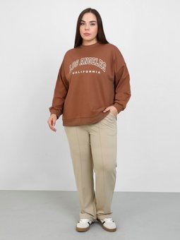 Açık Vizon Büyük Beden Önden Dikişli Yumuşak Tuşeli Eşofman Altı