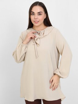Büyük Beden Fırfır Detaylı Aerobin Taş Rengi Tunik