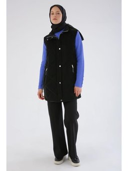 Çıtçıtlı Fermuarlı Kapitone Şişme Yelek Siyah