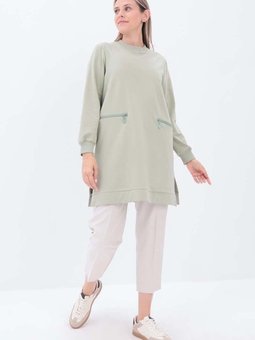 Defne Fermuar Cepli Yırtmaçlı Sweat Tunik