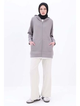 Fermuarlı Sweat Hırka Gri