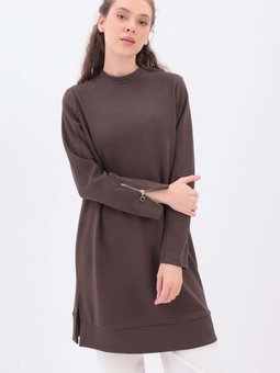 Kahve Kolu Fermuarlı Tunik