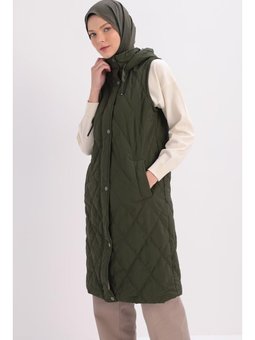 Kapüşonlu Kapitone Yelek Haki