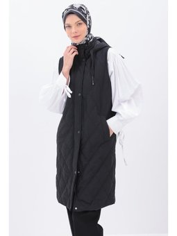 Kapüşonlu Kapitone Yelek Siyah