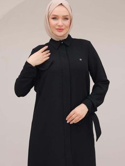 Gizli Düğmeli Gömlek Yakalı Tunik
