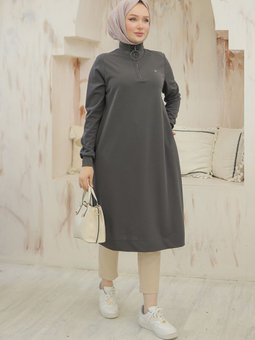 Trend Halkalı Fermuar Ve Yüksek Yaka Tunik 24kt436