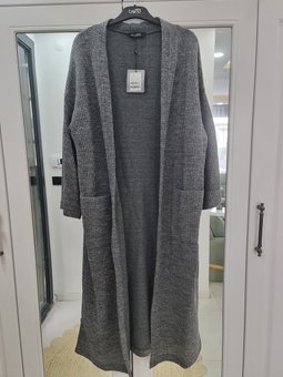 Armine Trend Örgü Desenli Cepli Hırka Gri 24kt507