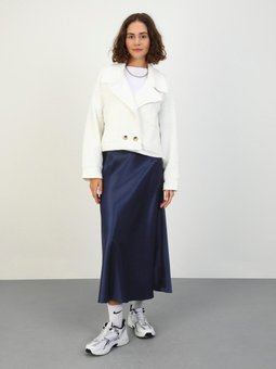 Düğme Detaylı Selanik Kumaş Kısa Ceket Beyaz