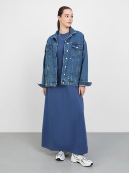 Kup Detaylı Örme Oversize İndigo Elbise