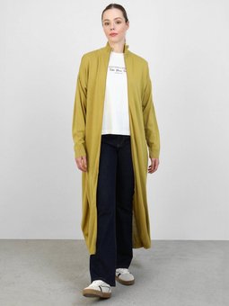 Kuşak Detaylı Boydan Fermuarlı Triko Hırka Yağ Yeşili