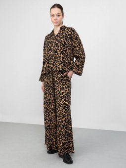 Leopar Desenli Oversize Pamuklu Kahverengi Takım