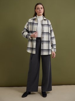 Oversize Desenli Gri Ekoseli Ceket