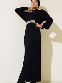 15900 Boydan Triko Elbise Siyah