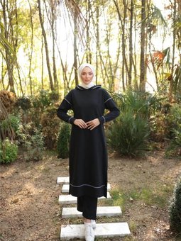 Kapüşonlu Uzun Sweat Pantolon İkili Eşofman Takımı 03082.003 Siyah