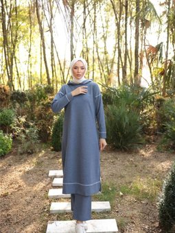 Kapüşonlu Uzun Sweat Pantolon İkili Eşofman Takımı 03082.006 İndigo