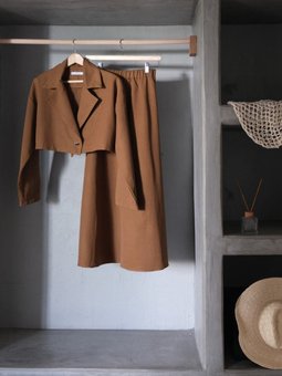 Acı Kahve Keten Mini Ceket Takım