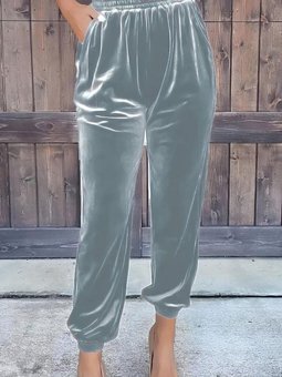 Gri Beli Lastikli Yüksek Bel Cep Detay Kadife Pantolon