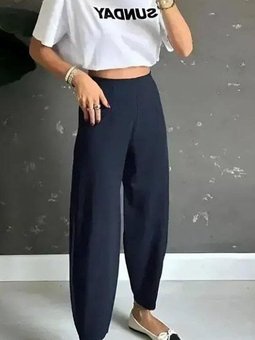 Lacivert Yüksek Bel Krep Kumaş Balon Pantolon