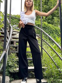 Siyah İthal Krep Full Likralı Cırtlı Palazzo Pantolon