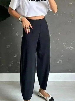 Siyah Yüksek Bel Krep Kumaş Balon Pantolon