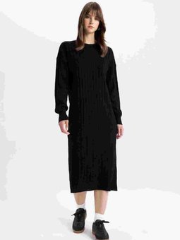 Regular Fit Yarım Balıkçı Yaka Basic Düz Uzun Kollu Triko Elbise W0986az24wn