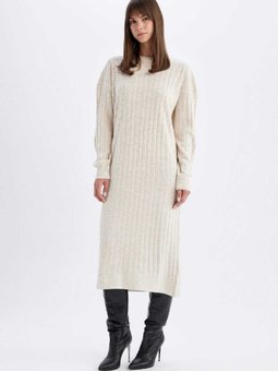 Regular Fit Yarım Balıkçı Yaka Basic Düz Uzun Kollu Triko Elbise W0986az24wn