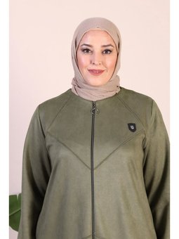 Kadin Buyuk Beden Tam Boy Pardesü Baklava Desenli Boydan Tesettur Süet Pardesu Siyah