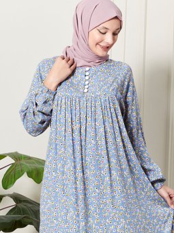 Büzgü Robadan Önü Düğmeli Viskon Kumaş Tessetür Giyim Anne Namaz Elbisesi