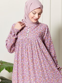 Büzgü Robadan Önü Düğmeli Viskon Kumaş Tessetür Giyim Anne Namaz Elbisesi