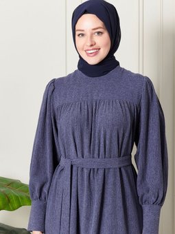 Fitilli Örgü İnce Kadife Kumaş Kemerli Kuşaklı Kışlık Göğüs Üstü Robadan Prenses Kol Elbise