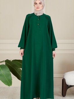 Yaka Önden Düğmeli Salaş Aerobin Elbise Anne Namaz Gömlek Elbisesi
