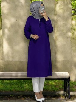 Süper Iki Iplik Fermuarlı Cepli Tunik