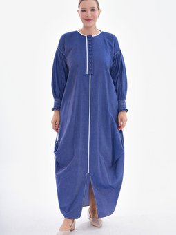 Günlük Mavi Kot Fermuarlı Spor Kap Ferace Boy 142 Cm Yandan Bağcıklı Model