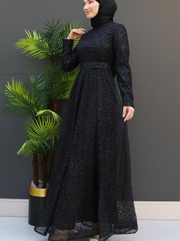 Kardelen Simli Abiye Elbise Siyah