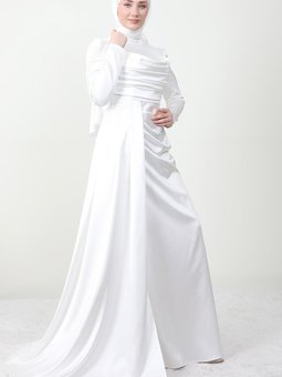 Pul Degaje Abiye Elbise Beyaz
