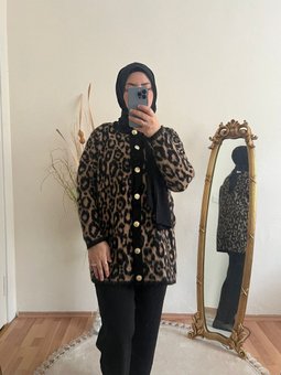 Leopar Desen Uzun Hırka